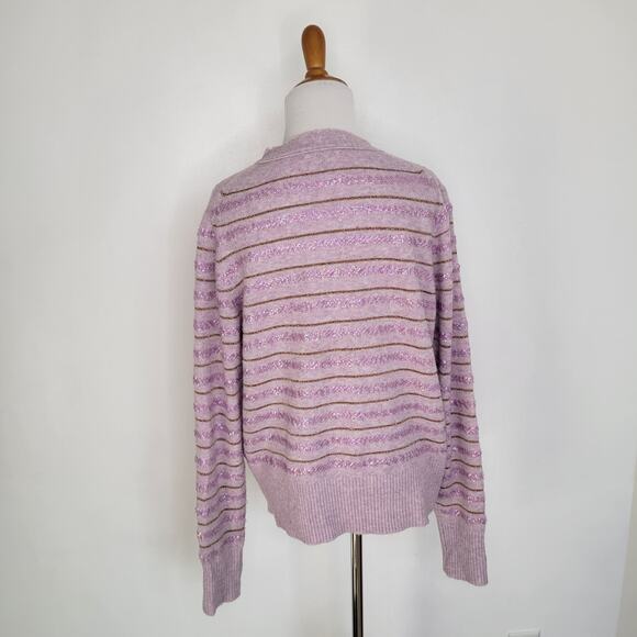 J. Crew Merino Wool Alpaca Sweater Pullover Sequin Purple Festive Women Large - Picture 4 of 13